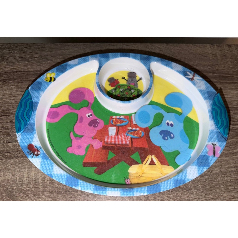 Vintage 2002 Blues Clues Zak Designs Melamine Divided Plate Picnic Blue Magenta